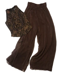 CARMEN MARC VALVO 2Pc Pant Set Sz 6 NWT Bronze Metallic Bead Top Palazzo Pants - Picture 1 of 21