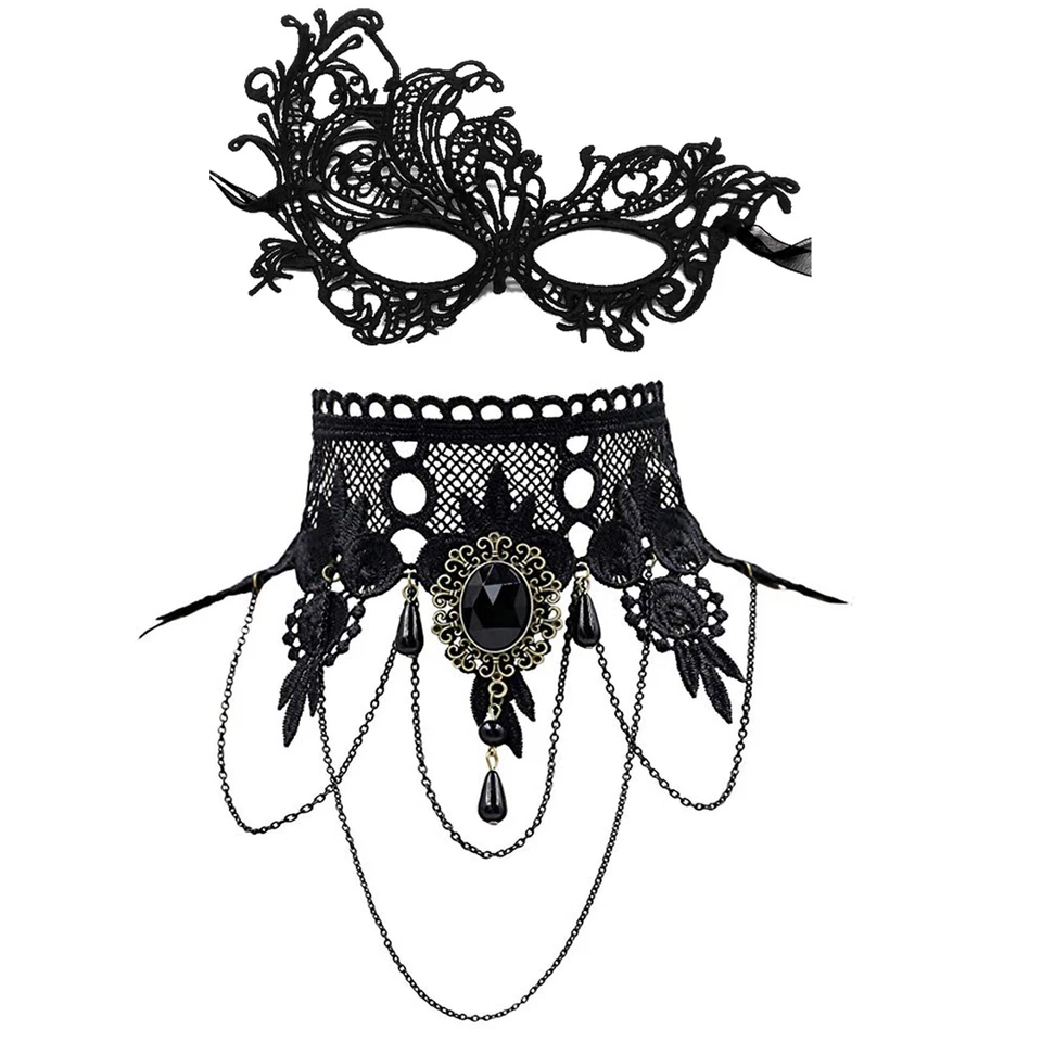 Womens Sexy Lace Eye Face Mask Choker Gothic Masquerade Mardi Cosplay Party Prom - Image 1 of 1