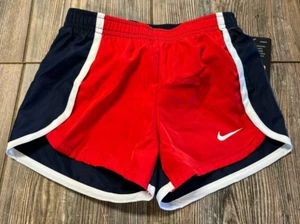 Brand New Girls Nike Dri-Fit Cute Red & Navy Elastic Waist Active Shorts Size 4 - Picture 1 of 3