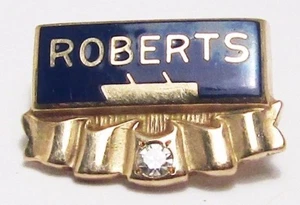 100% Genuine Vintage 10k Yellow Gold 0.03 cts Diamond Enamelled ROBERTS Dres Pin - Picture 1 of 10
