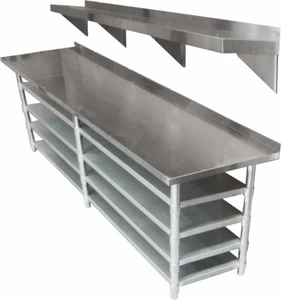 2.4M #430 SB BAKERY STATION STAINLESS STEEL BENCH,1 WALLSHELF ,4 UNDERSHELF - Picture 1 of 4