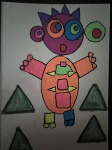 Original ACEO Trading Art Card 2.5 X 3.5  Robot Man Artist Down syndrome