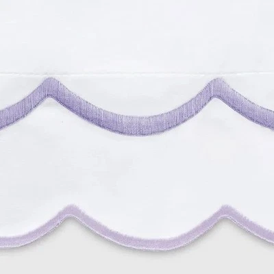 $614+tax MATOUK INDIA QUEEN 4pc. SHEET SET PERCALE SCALLOPED WHITE LILAC VIOLET - Image 1 of 4