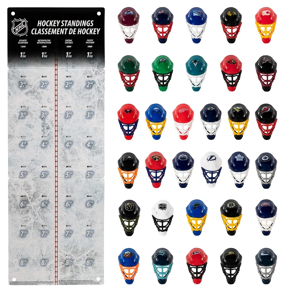 Nhl Goalie Mask Tracker Set With Display Board 32 Micro Helmets For Teams — 第 1/4 张图片