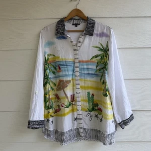 John mark Tunic Top Blouse 1X Lagenlook Buttons 3/4 Sleeve Art To Wear - Picture 1 of 10