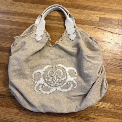 Bolso de mano Kate Landry de lona con forro de cuero blanco satinado Foto 1 de 4