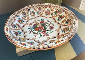 VINTAGE FLORAL ENAMEL BOWL BOHO DAHER LONG ISLAND NEW YORK 1971 COUNTRY HOUSE - Picture 1 of 14