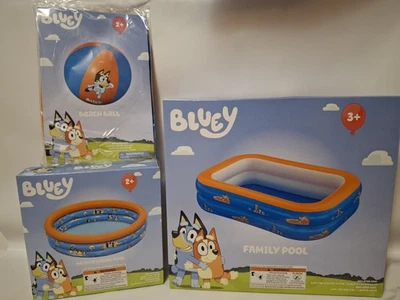 Bluey Inflatable Family Pool,Kiddie Pool  3 Ring,&Ball Lot Of 3 Sizes R In Pics - Image 1 of 4