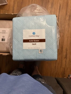 Comfort Bay Soft Teal Blue Queen Quilt - Image 1 of 4