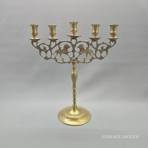 Vintage massiv Messing Löwe Menora Chanukka Kerze Kandelaber 15,5" hoch, 5 Kerze - Bild 1 von 15