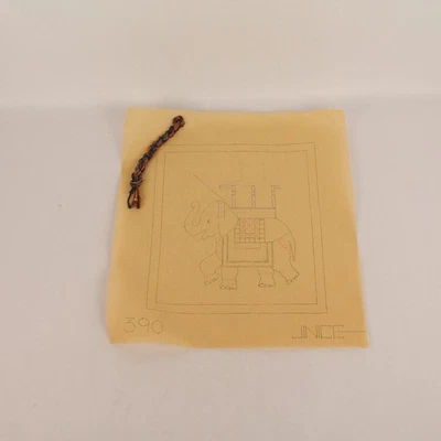 Jinice Bohemian Elephant Needlepoint Canvas Pattern 15"x14" w/ Thread Sample - Image 1 of 4