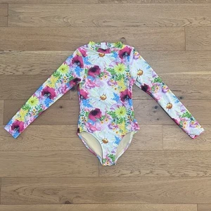 Shade Critters Watercolor Long Sleeve One-Piece Swimsuit MULTI FLORAL Sz 10 - Picture 1 of 15