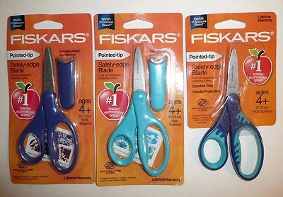Lot of 3 Fiskars Scissors Pointed-Tip Safety-Edge Blade Classroom Teacher Crafts - Image 1 of 4
