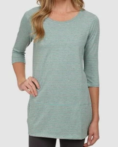 Toad & Co Women's Gray Green Striped Crew-Neck 3/4-Sleeve T-Shirt Top Size L - Picture 1 of 2