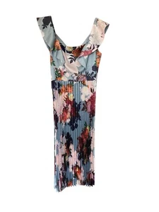 Chi Chi London Ladies Floral Pleated Midi Dress Size 12 Holiday Wedding Races - Picture 1 of 7