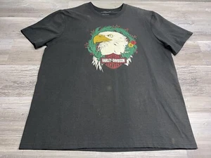 Harley Davidson Christmas Eagle T-Shirt Faded Black Bowling Green Kentucky Sz XL - Picture 1 of 8