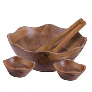 1 Wooden Large Salad Bowl & 2 Multipurpose Bowls with 2 Servers (Set of 5) | - Picture 1 of 7