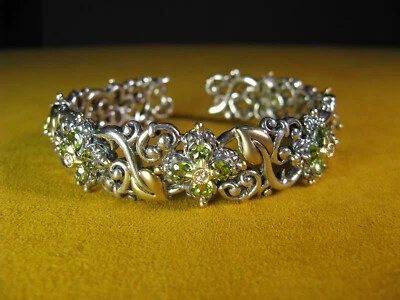 PULSERA BARBARA BIXBY 18K SS BRAZALETE PERIDOTO FLOR DIAMANTE HOJA DE VID DISEÑADOR Foto 1 de 3