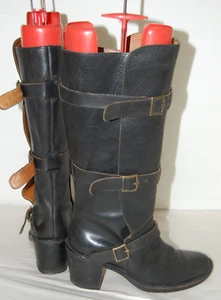 39/8.5❤️Fiorentini+Baker Eternity Buckle Leather Mid Calf Heels Biker Boots - Picture 1 of 13