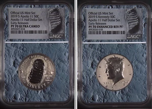 2019-S 50c Apollo 11 50th Ann. Half Dollar 2pc Set NGC PF70 ER Moon Label - Picture 1 of 4