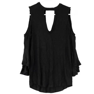 William Rast Women's Sebastian Cold Shoulder Choker Top, X-Small, Black - Picture 1 of 3