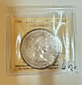 Moneda de $1 dólar de plata Canadá 1957 MS64 Waterline certificada ICCS - Imagen 1 de 3
