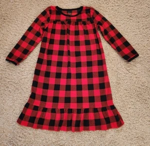 Carters Girl's Red Black Buffalo Check Fleece Nightgown Size 4T EUC - Picture 1 of 8