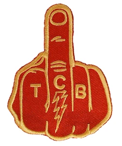TCB Taking Care of Business Middle Finger Patch Red and Gold - Picture 1 of 1