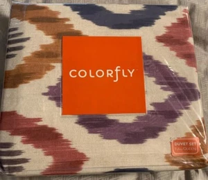 New Colorfly Duvet Cover Set Full Queen Aura Prism Blue Red Purple Orange Beige - Picture 1 of 6