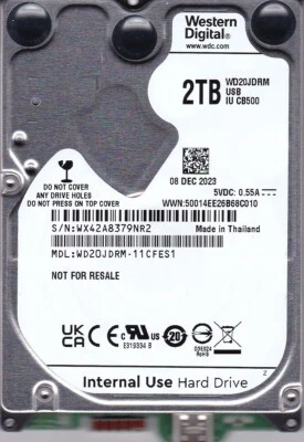 WD20JDRM-11CFES1 s/n: WX42A8 DEC 2023 Western Digital Thailand  2TB 2.5" USB-C - Image 1 of 4