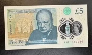 AA01 189580 MINT FIRST RUN £5 UK Banknote QE2 Victoria Cleland Churchil UNC Gift - Picture 1 of 2