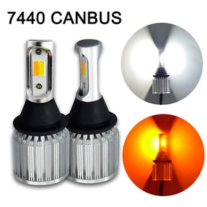 2x CANBUS 7440 Switchback LED Bulb Extremely Bright DRL 30W COB Dual Amber White - Picture 1 of 8