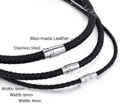 Braided Cord Black Faux Leather Magnetic Stainless Steel Bracelet Necklace UK - Image 1 of 4