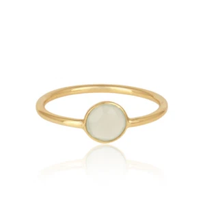 Natural Prehnite Chalcedony in Gold Plated Minimalist Ring For Women's & Girls - Bild 1 von 7