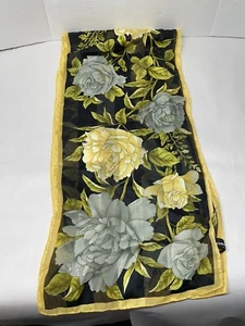 Jones New York Yellow Gray Rose Flower Black Scarf 56x12 - Picture 1 of 6