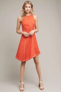 158,$ Anthropologie asymmetrisches Bileu Kleid von Maeve Größe 2 rot orange neu mit Etikett - Bild 1 von 4