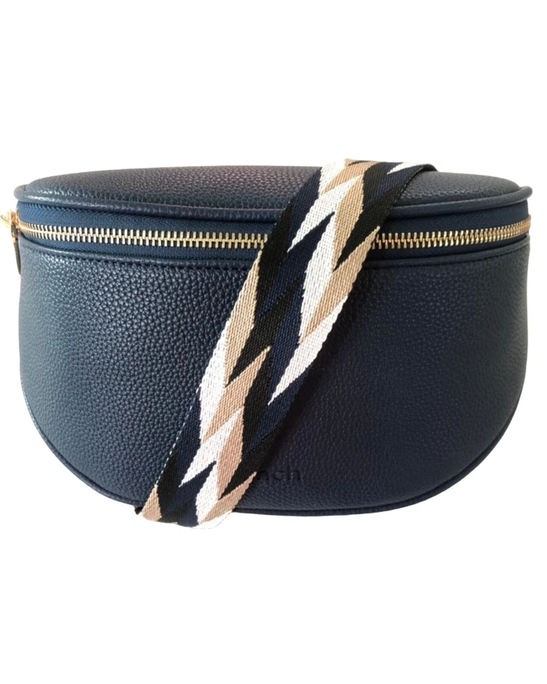 Navy Blue Vegan Leather Sling Cross Body Bag Handbag Featured Strap - Image 1 of 1