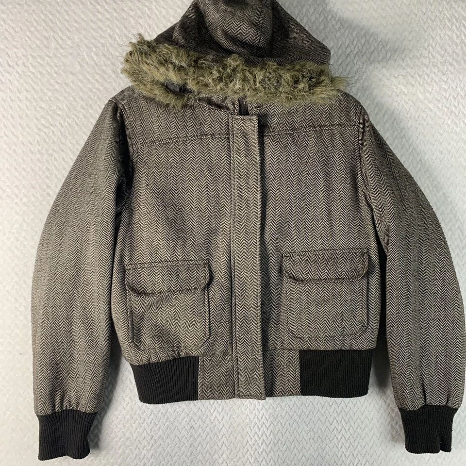 Chaqueta OP Ocean Pacific Niñas Talla Grande 11-13 Imitación Piel Capucha Cremallera Marrón Foto 1 de 4