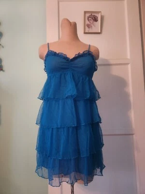 PINK Victoria's Secret Blue Stretch Mesh Ruffled Babydoll Sz M - Image 1 of 4