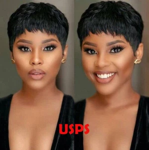 Fashion Women's New Cute Short Black Straight Natural Synthetic Wig Pixie Cut  - Picture 1 of 10