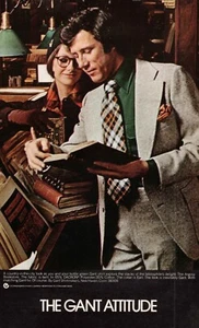 The Gant Attitude Man With Books Plaid Tie Smiling Woman 1973 Print Ad - Picture 1 of 1