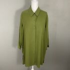 TravelSmith 100% Silk Womens Size XL Blouse Green Button Front Top 3/4 Sleeve