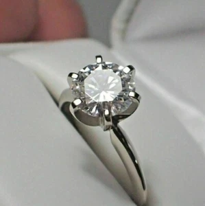 Moissanite Solitaire Engagement Ring Solid 14k White Gold 1.50 Ct Round Cut - Picture 1 of 10