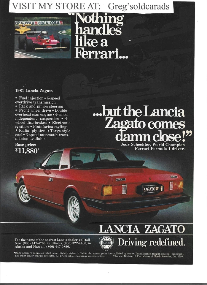 Lancia Zagato 1981 anuncio impreso: "Nada se maneja como un Ferrari, pero el Zagato" Foto 1 de 1