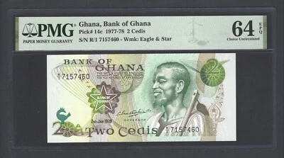 Ghana 2 Cedis 2-1-1978 P14c Uncirculated Graded 64 - Image 1 of 2
