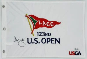 ADAM SCOTT SIGNED 2023 U.S. OPEN GOLF PIN FLAG LACC AUTOGRAPH LIV BAS HOLO J68 - Picture 1 of 3