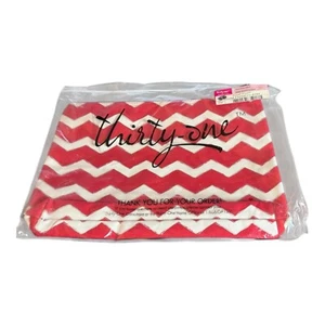 Thirty-one 31 Zipper Pouch Red & White Chevron Print Makeup Bag New 12” - Picture 1 of 3