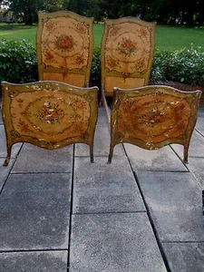  SIGNED ITALIAN VENETIAN PAINTED French, Multi-Color FLORAL TWIN/DAY BEDS - Picture 1 of 12