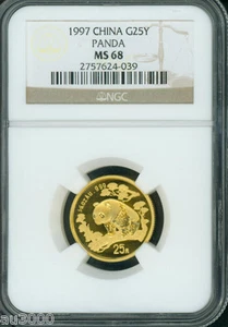 1997 LARGE DATE GOLD PANDA 25Y NGC MS68 CHINA 1/4 Oz. 25Yn 25-YUAN MS-68 ! - Picture 1 of 2