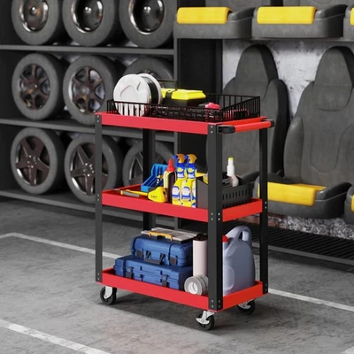 HOMCOM Werkstattwagen mit 3 Etagen, Werkzeugwagen leer, Transportwagen mit Griff - Bild 1 von 4
